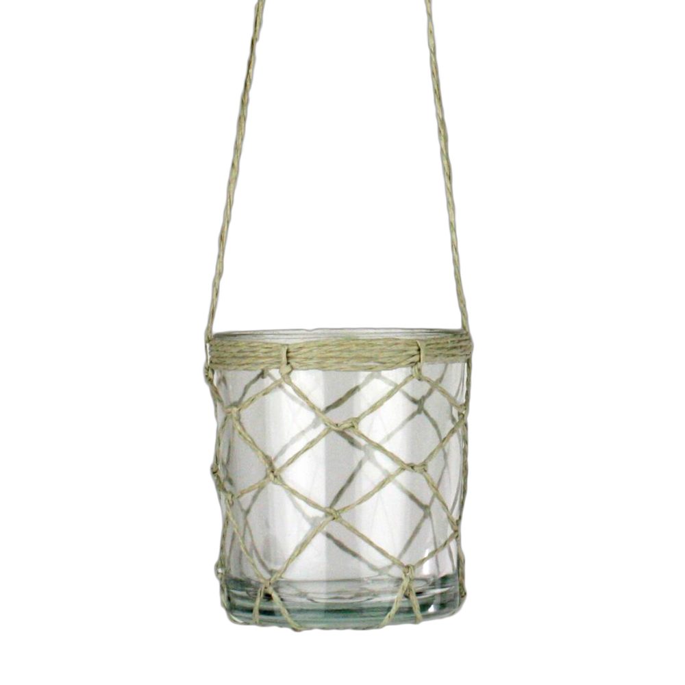 Small Clear Hanging Jute Tealight Holder by HomArt - Seven Colonial
