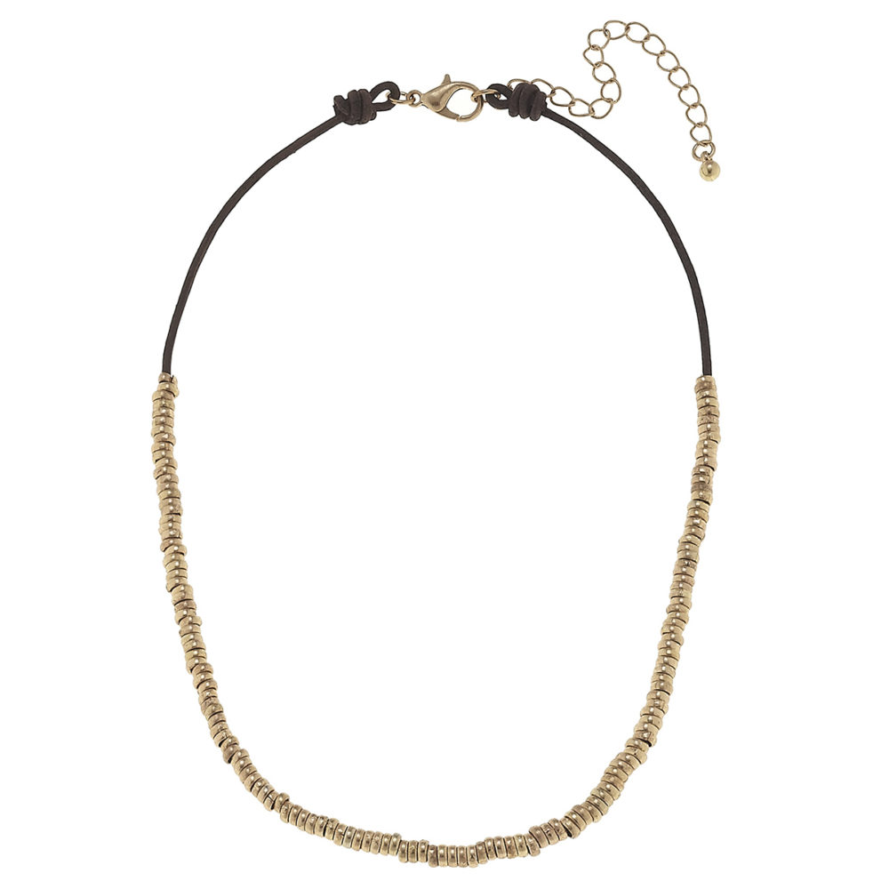 Delicate Gold Metal Beads Leather Choker by Canvas - Seven Colonial