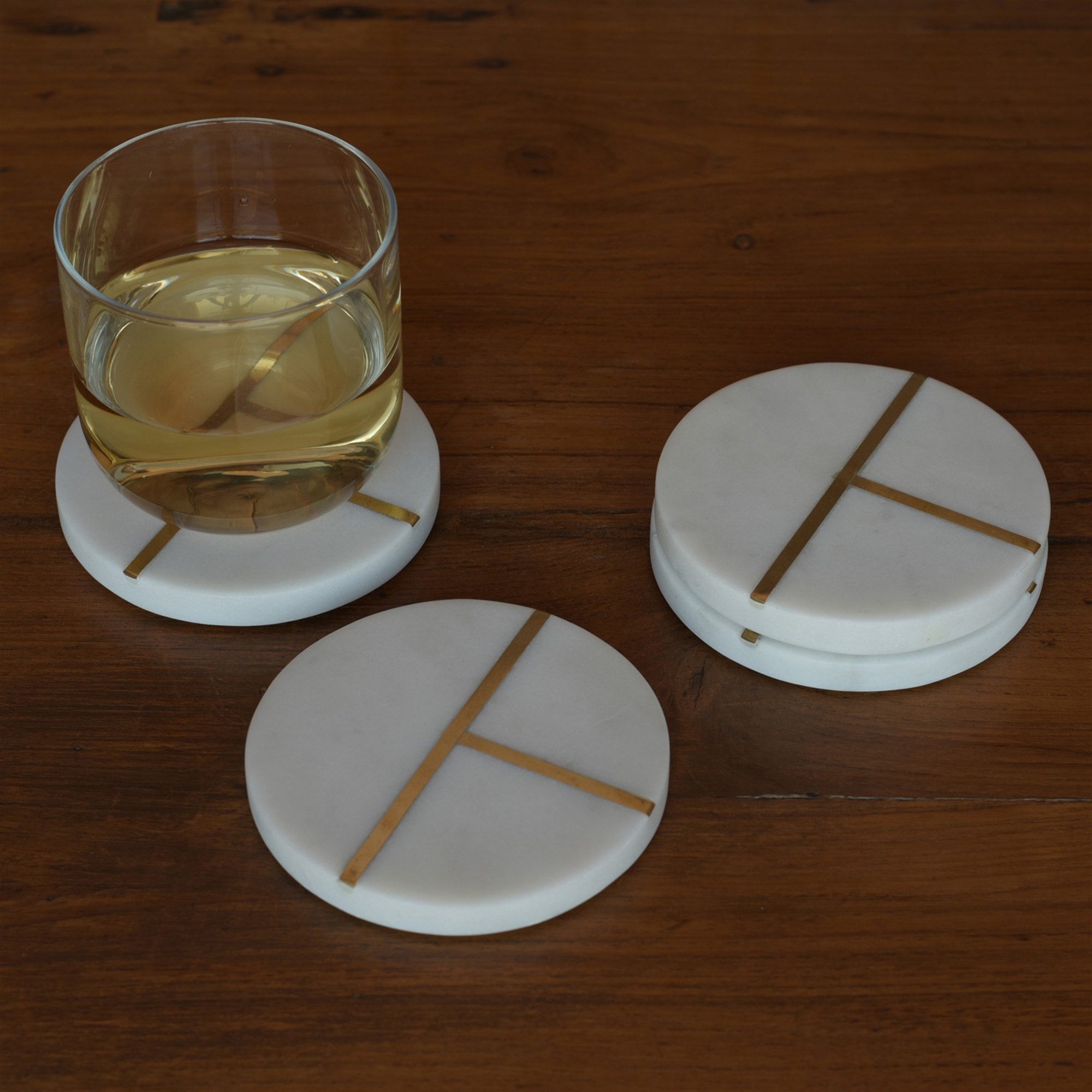 Aperture Marble and Brass Round Coasters Set of 4 by HomArt - Seven Colonial