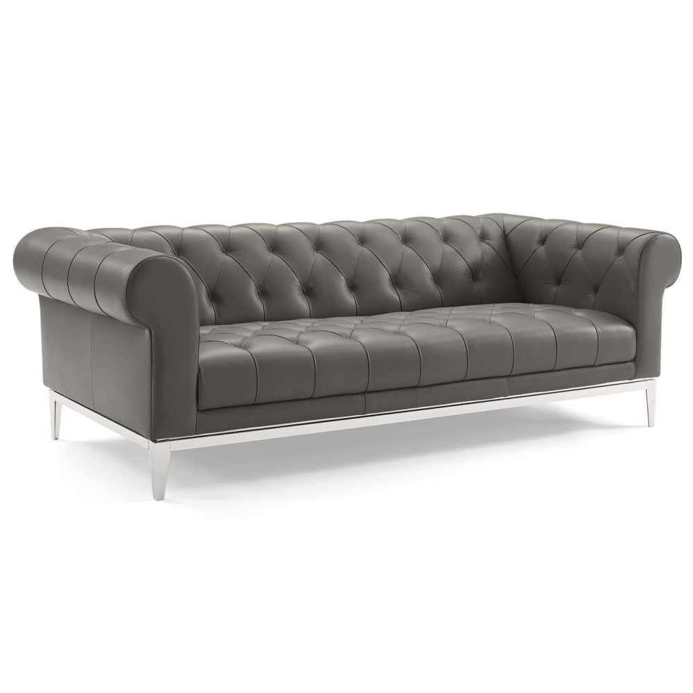 Idyll Tufted Button Upholstered Leather Chesterfield Sofa in Gray by Modway - Image 3