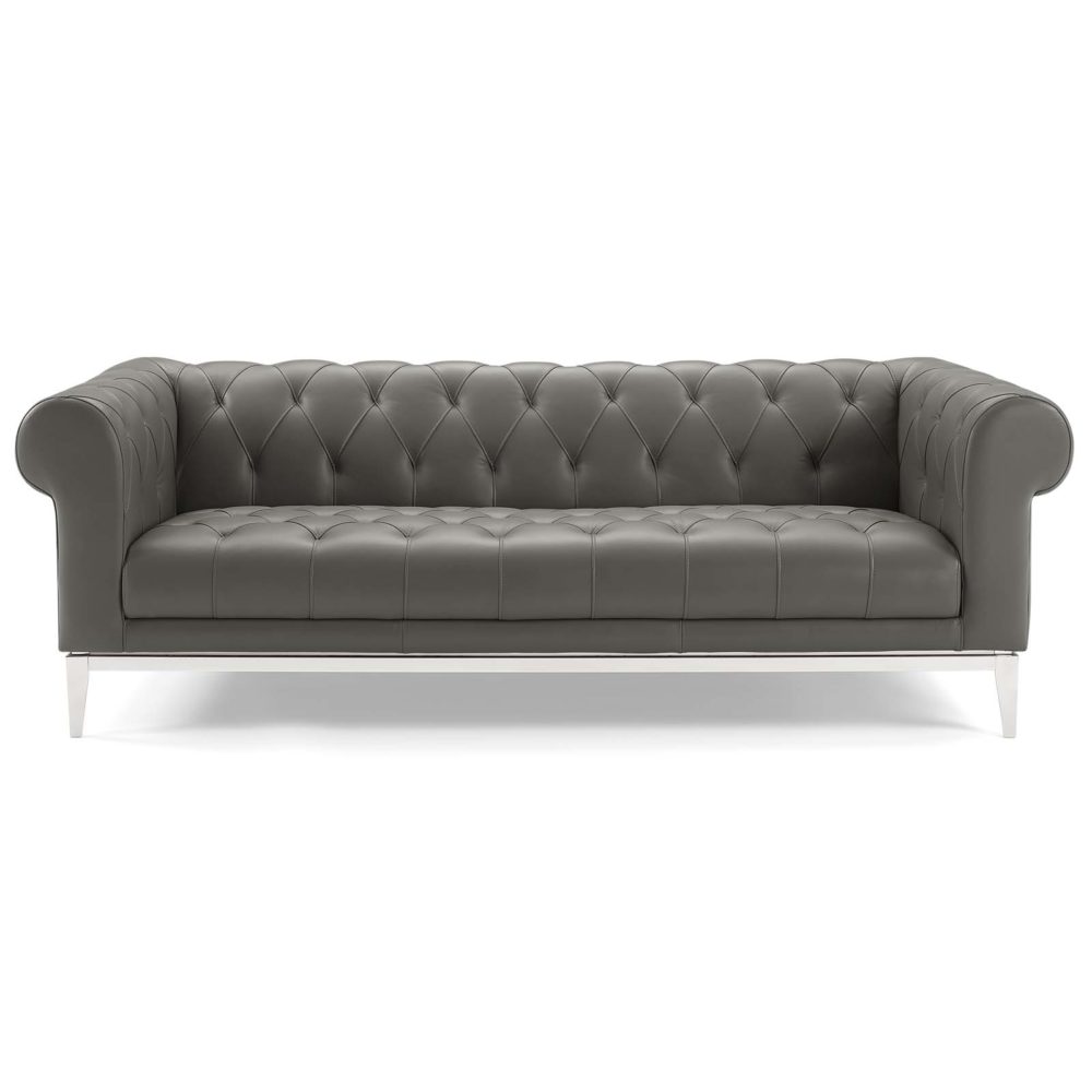 Idyll Tufted Button Upholstered Leather Chesterfield Sofa in Gray by Modway - Image 4