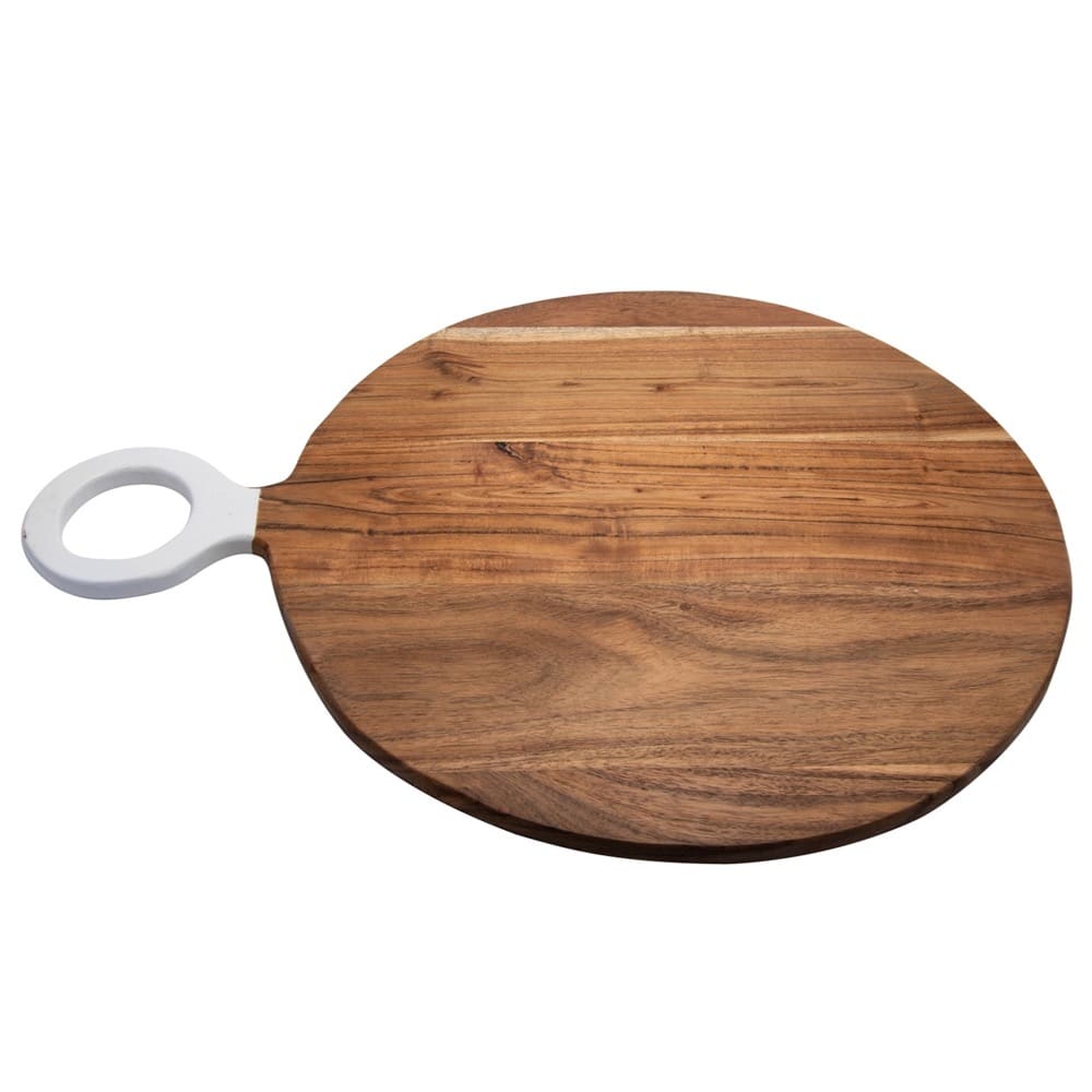 Acacia Wood Large Round Cutting Board With White Handle By Bidkhome Seven Colonial 