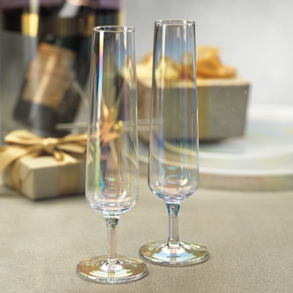 Light Blue Foligno Champagne Flutes, Set of 6 by Zodax - Seven Colonial