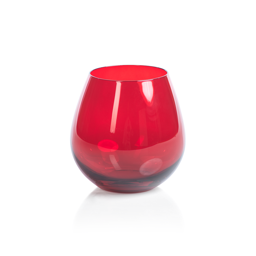 Chouggo Stemless Wine Glasses Set of 6, Hand Blown Premium Crystal Red  Clear