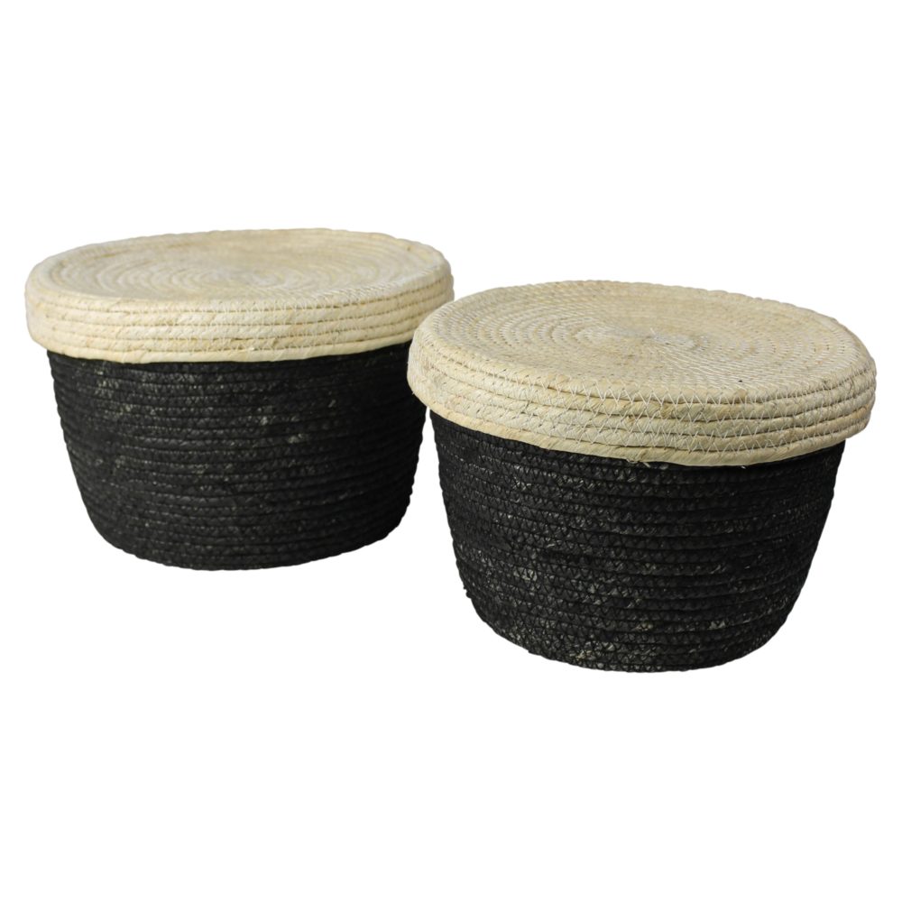 Gideon Black Lidded Baskets Set of 2 by HomArt