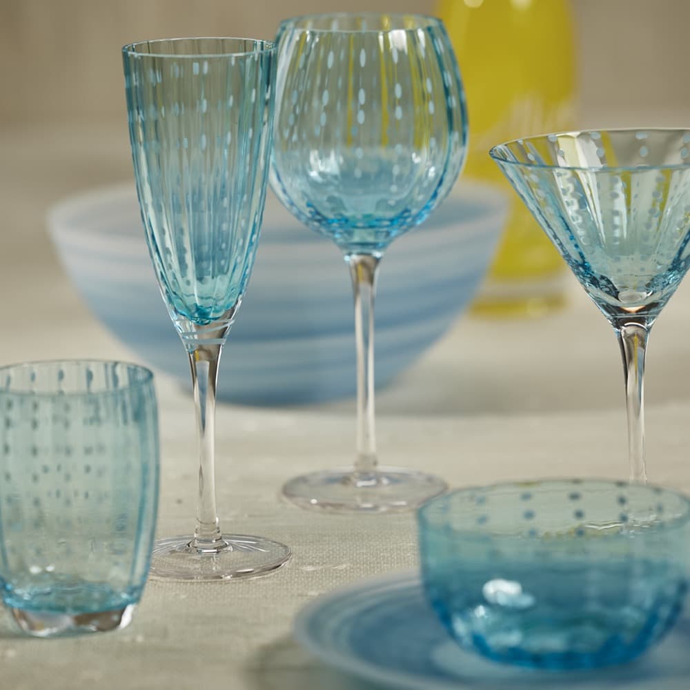 Set of 4 Turquoise and White Martini Glasses from Mexico - Waves of Glamour