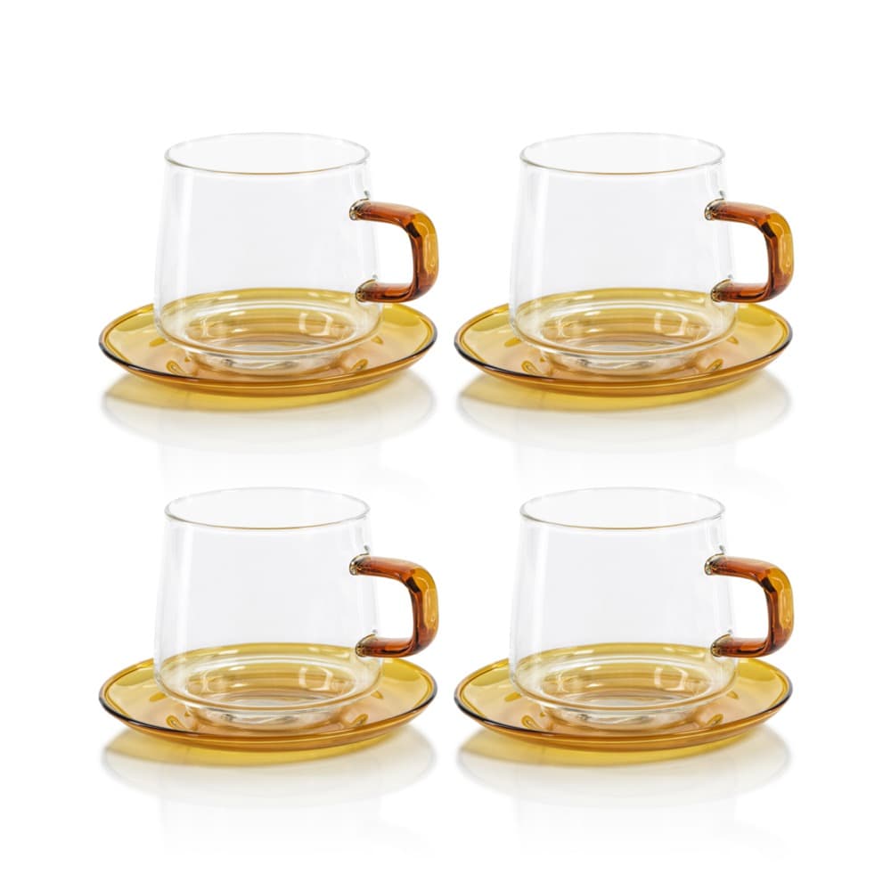 Set of 4 Clear Glass Cups and Saucers, Cut Clear Glass Coffee Cups, Clear  Glass Tea Cups Vintage Kitchen Decor 