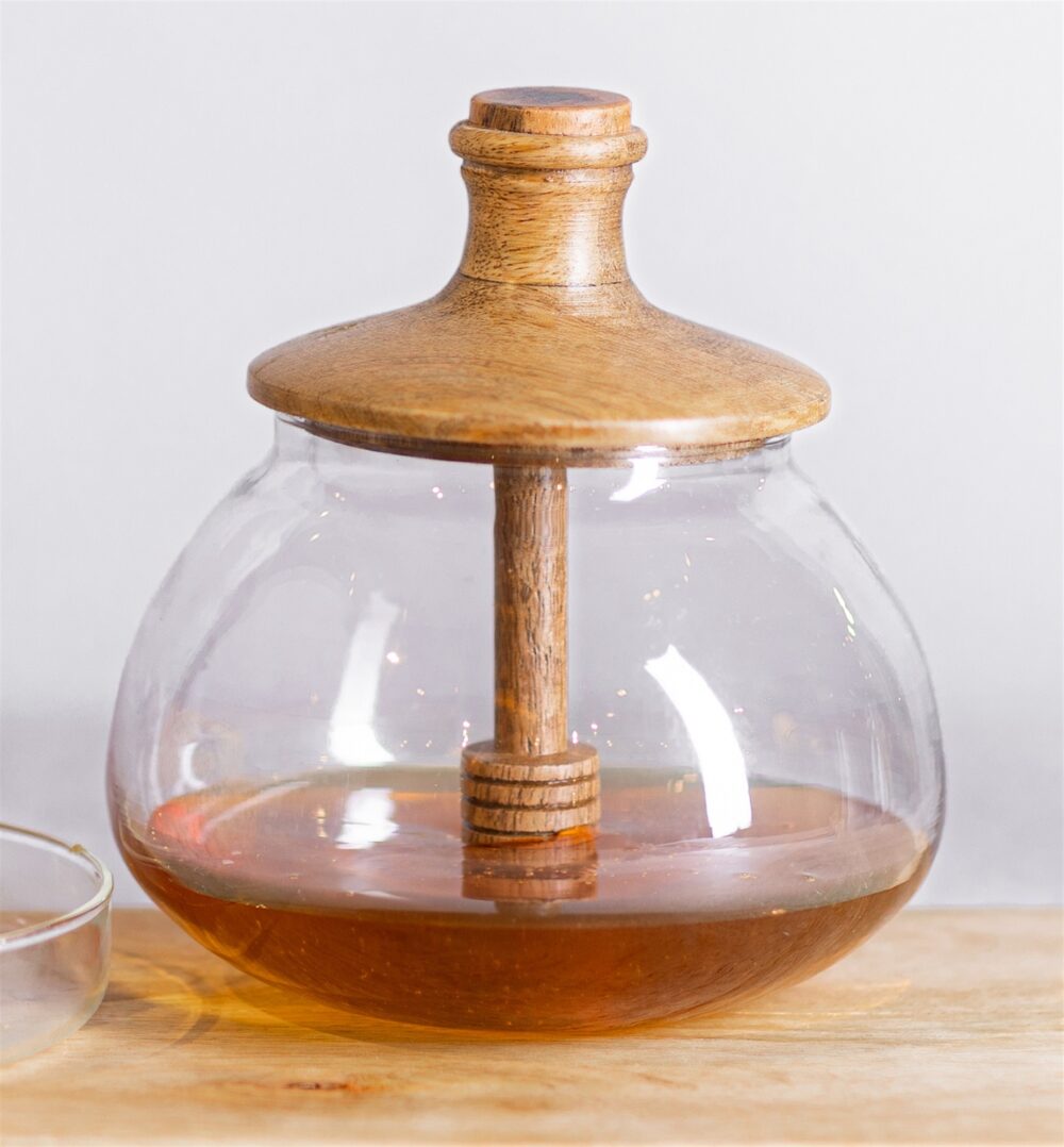 Glass and Wood Honey Jar by BIDKhome