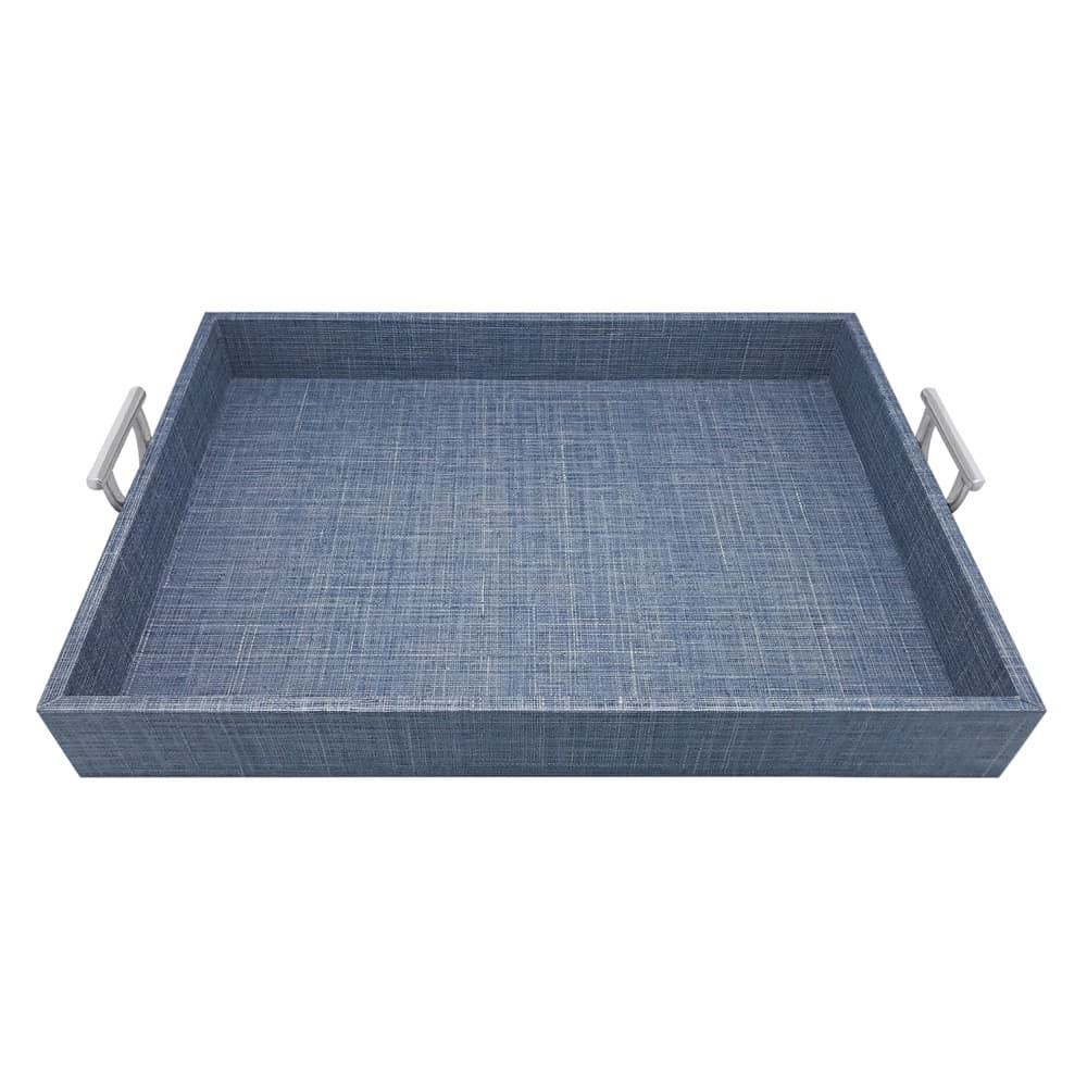 Heather Blue Faux Grasscloth Tray With Metal Handles By Mariposa   7050SB 