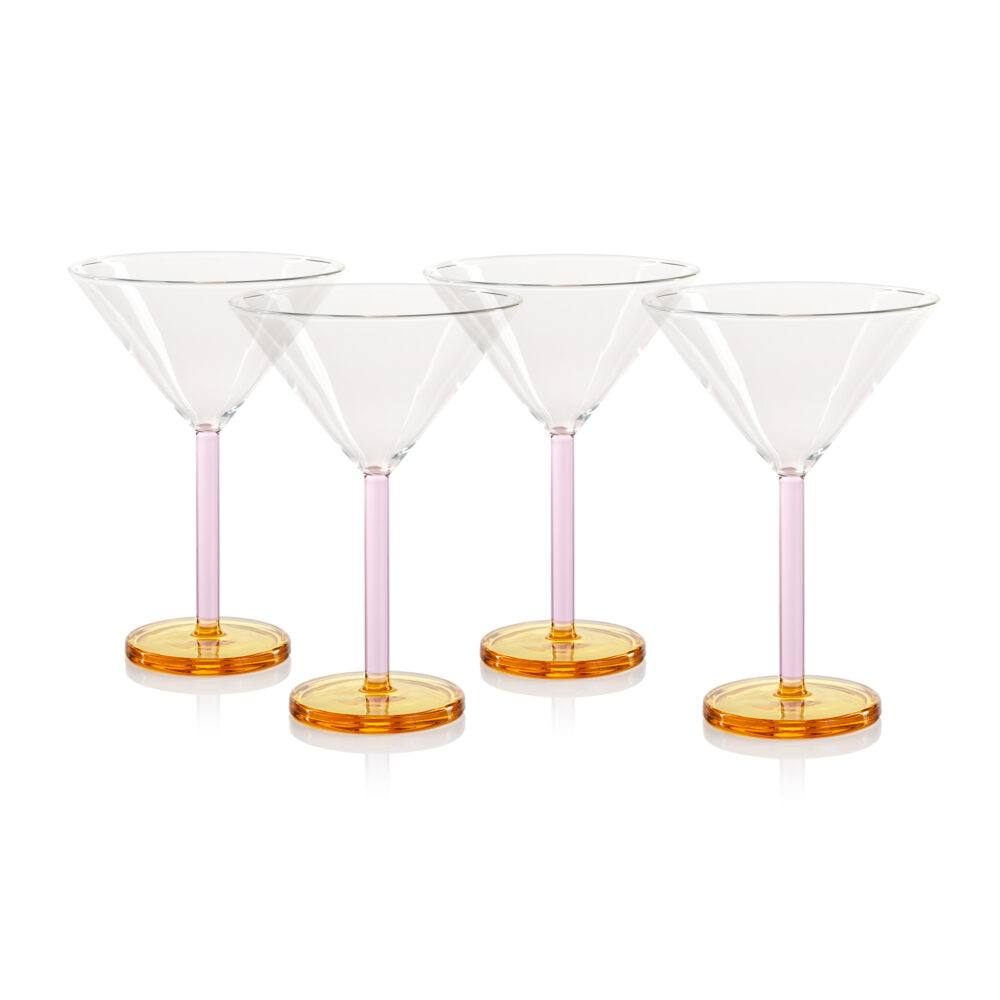 Pink & Light Amber Vireo Martini Glasses, Set of 4 by Zodax