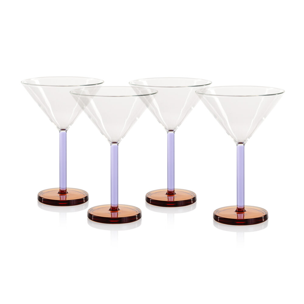 Lilac & Amber Vireo Martini Glasses, Set of 4 by Zodax