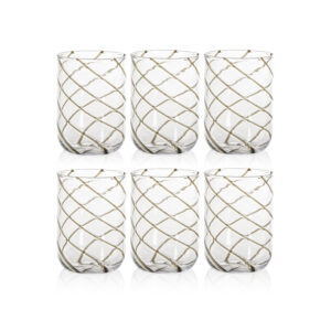 Gray Maltia Swirl Design Glass Tumblers, Set of 6 by Zodax