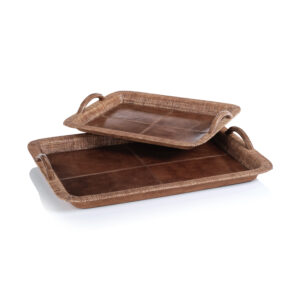 Sabinio Leather & Raffia Serving Tray by Zodax