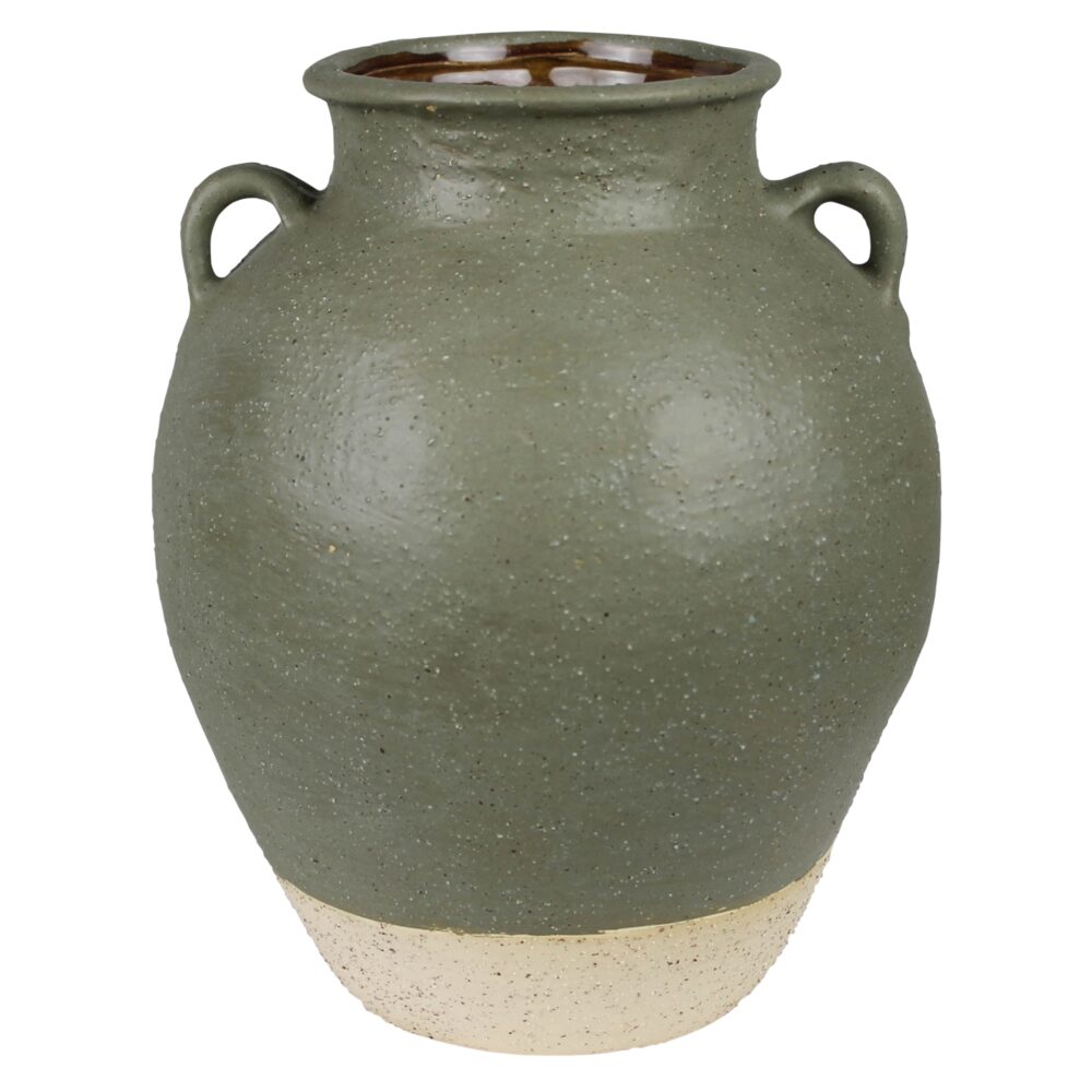 Small Green Umbria Pot with Small Handles by HomArt