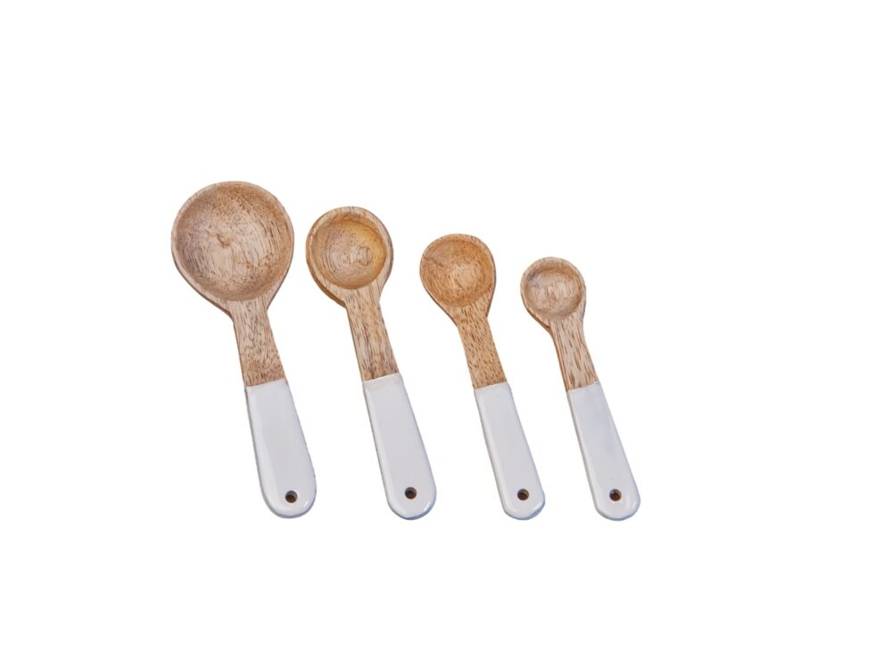 Mango Wood and Enamel Measuring Spoons Set of 4 by BIDKhome