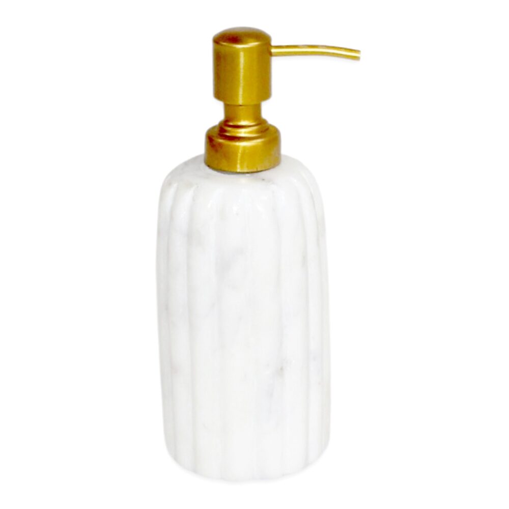 Grooved White Marble Soap Dispenser by BIDKhome