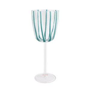 Nuovo Stripe Teal Wine Glass by VIETRI