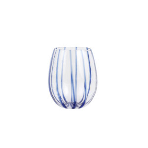 Nuovo Stripe Blue Stemless Wine Glass by VIETRI