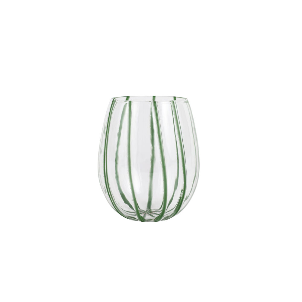 Nuovo Stripe Green Stemless Wine Glass by VIETRI