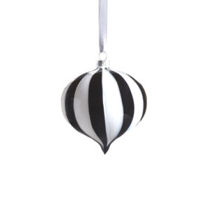 Monochrome Stripe 8-Piece Glass Ornament Set, 4" x 5" by Zodax