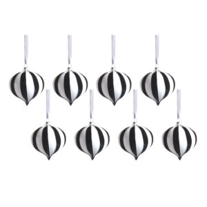 Monochrome Stripe 8-Piece Glass Ornament Set, 4" x 5" by Zodax