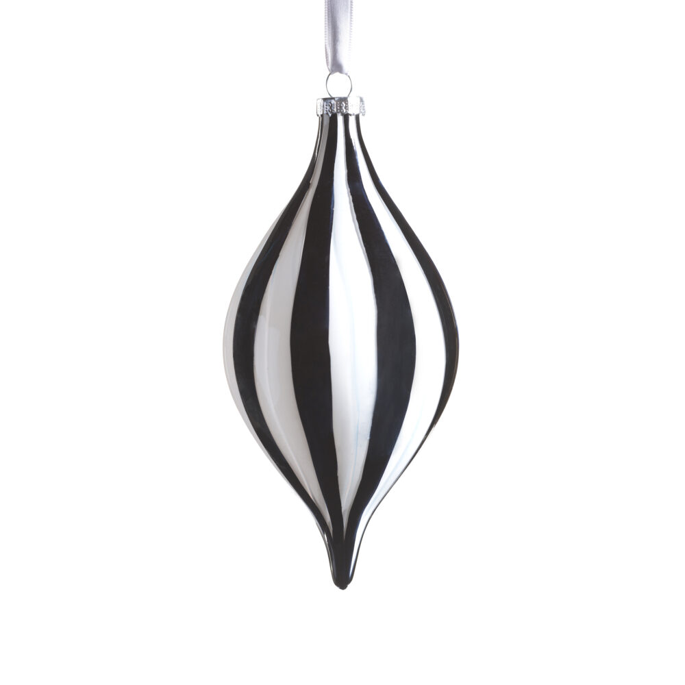 Monochrome Stripe 8-Piece Glass Ornament Set, 3.25" x 6.5" by Zodax