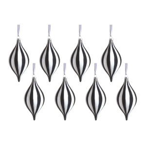 Monochrome Stripe 8-Piece Glass Ornament Set, 3.25" x 6.5" by Zodax