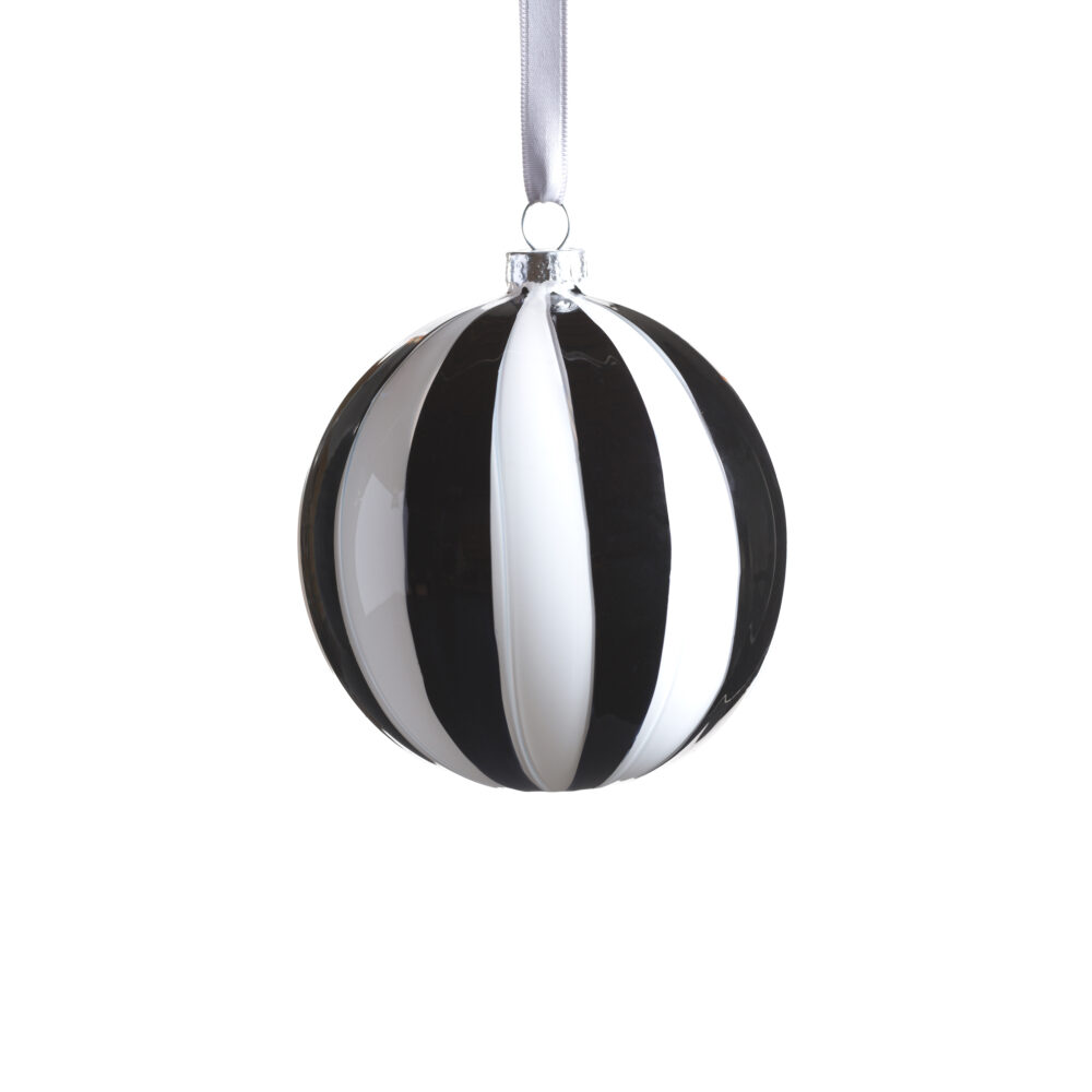 Monochrome Stripe 8-Piece Glass Ornament Set, 4" x 4" by Zodax