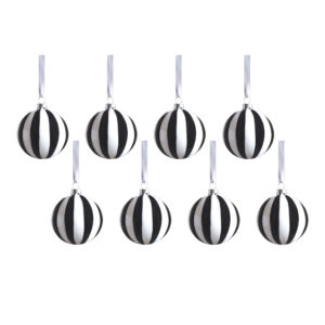 Monochrome Stripe 8-Piece Glass Ornament Set, 3.25" x 3.25" by Zodax