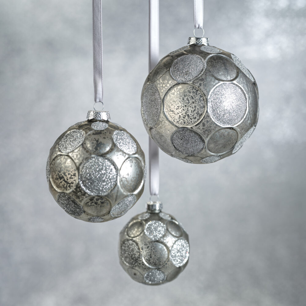 Silver Matte Frosted Serenity Glass Ball Ornaments with Silver Glitter-Set of 6, 3.25" by Zodax