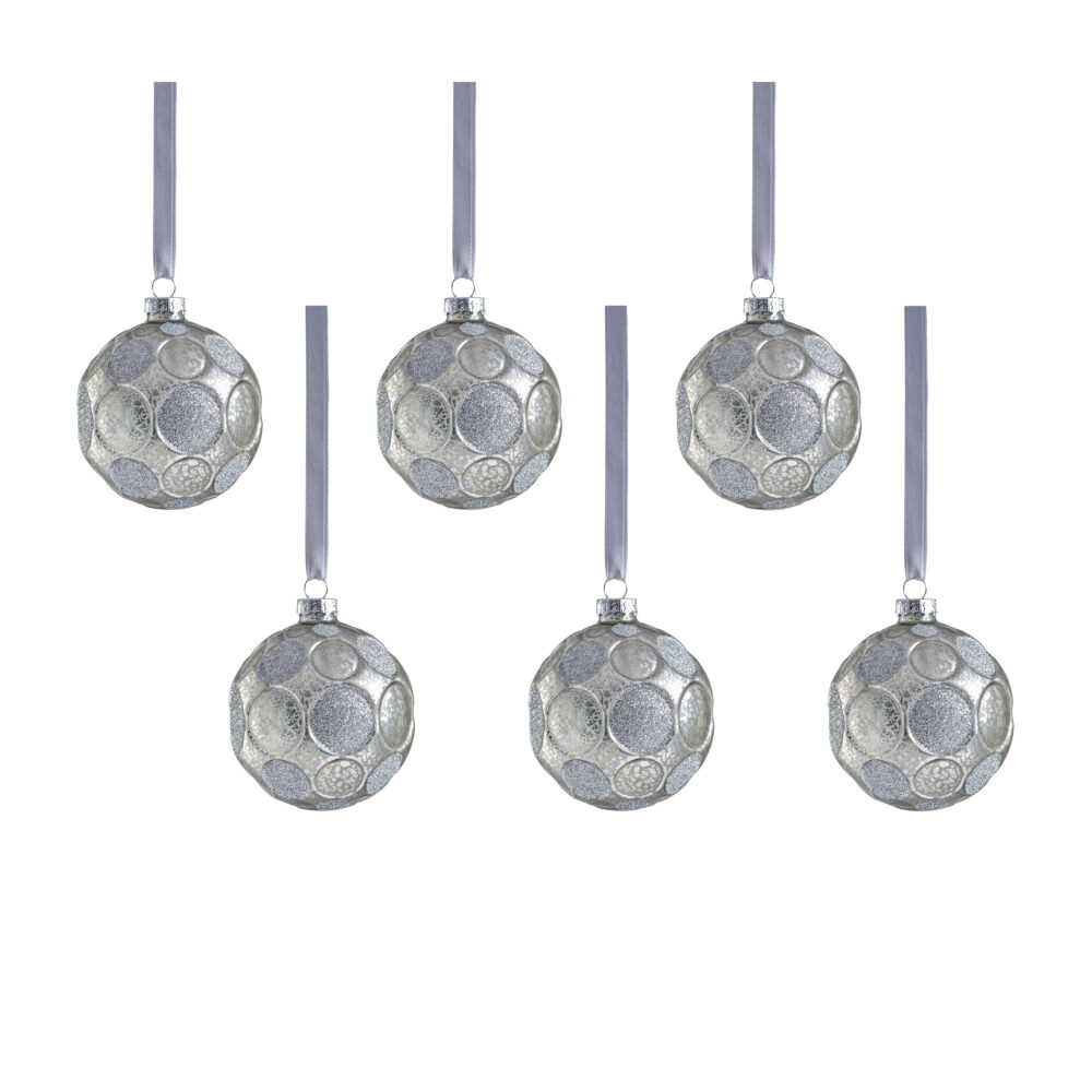 Silver Matte Frosted Serenity Glass Ball Ornaments with Silver Glitter-Set of 6, 3.25" by Zodax