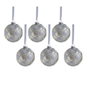 Silver Matte Frosted Serenity Glass Ball Ornaments with Silver Glitter-Set of 6, 4" by Zodax