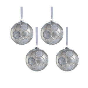 Matte Frosted Serenity 4.75" Glass Ball Ornaments-Set of 4, Silver w/ Silver Glitter by Zodax