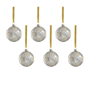 Silver Matte Frosted Serenity Glass Ball Ornaments with Gold Glitter-Set of 6, 3.25" by Zodax