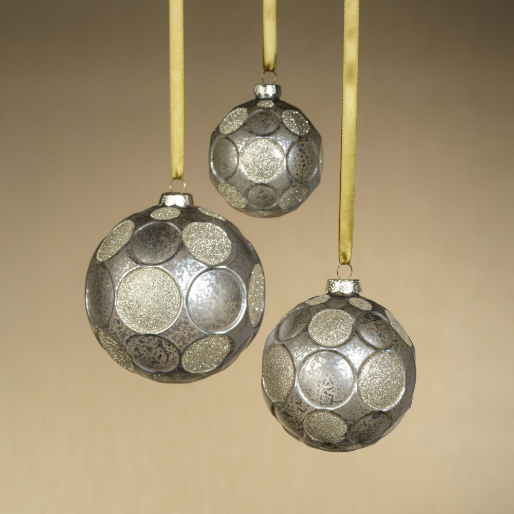 Silver Matte Frosted Serenity Glass Ball Ornaments with Gold Glitter-Set of 6, 4" by Zodax