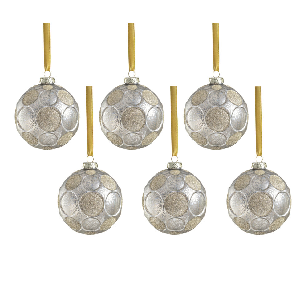 Silver Matte Frosted Serenity Glass Ball Ornaments with Gold Glitter-Set of 6, 4" by Zodax