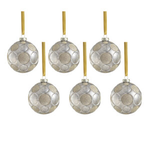 Silver Matte Frosted Serenity Glass Ball Ornaments with Gold Glitter-Set of 6, 4" by Zodax