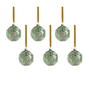 Green Matte Frosted Serenity Glass Ball Ornaments with Gold Glitter-Set of 6, 3.25" by Zodax