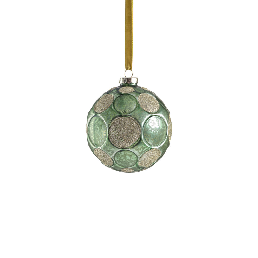 Green Matte Frosted Serenity Glass Ball Ornaments with Gold Glitter-Set of 6, 4" by Zodax