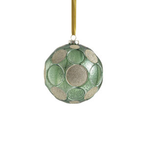 Matte Frosted Serenity 4.75" Glass Ball Ornaments- Set of 4, Green w/ Gold Glitter by Zodax