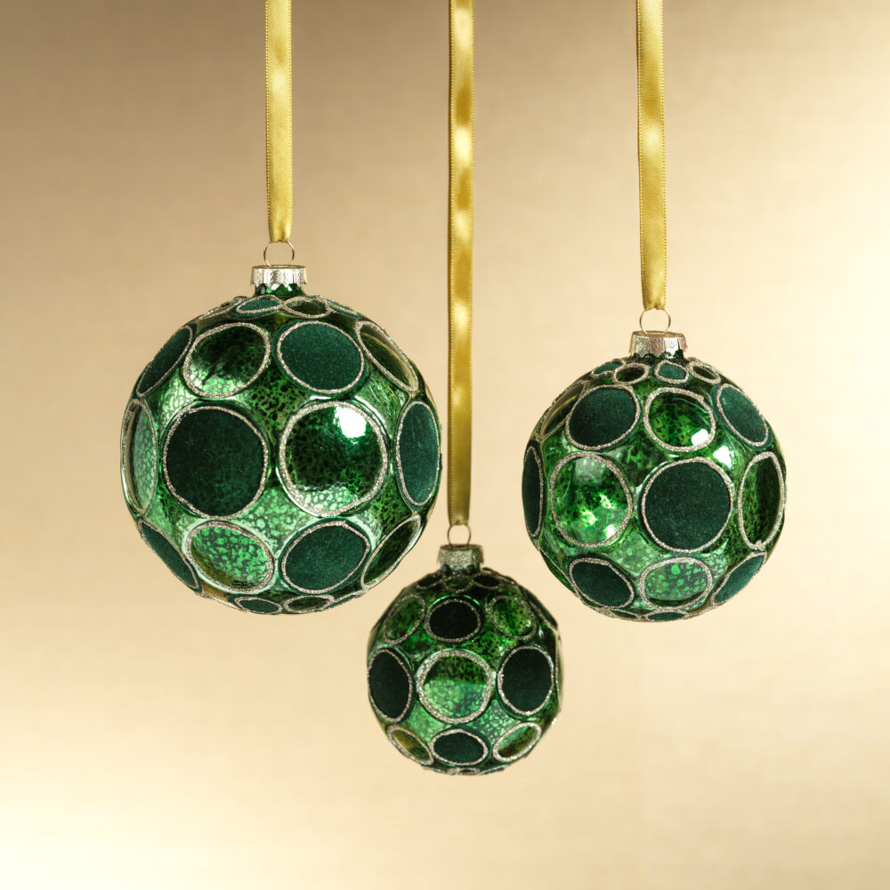 Gleaming Serenity Green Glass Ball Ornaments with Green Glitter- Set of 6, 4" by Zodax