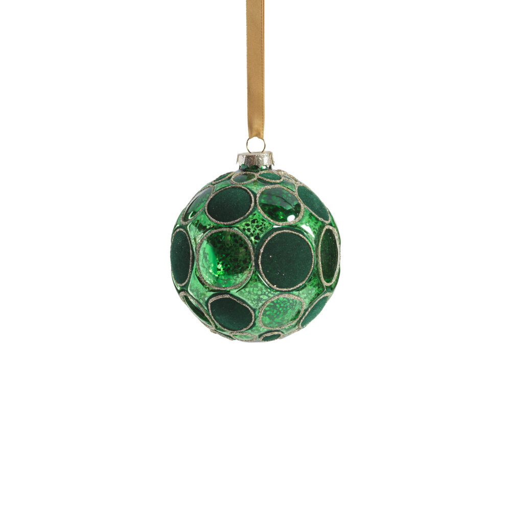 Gleaming Serenity Green Glass Ball Ornaments with Green Glitter- Set of 6, 4" by Zodax