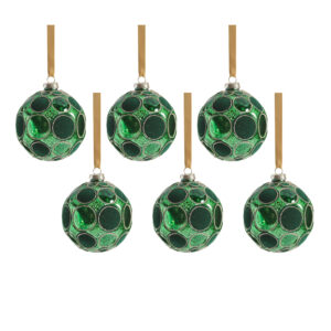 Gleaming Serenity Green Glass Ball Ornaments with Green Glitter- Set of 6, 4" by Zodax