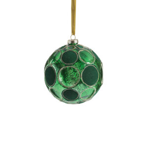 Gleaming Serenity 4.75" Glass Ball Ornaments- Set of 4, Green w/ Green Glitter by Zodax