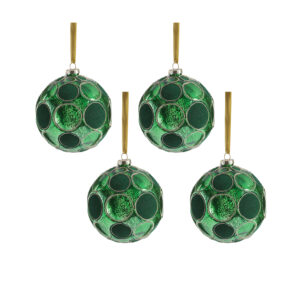 Gleaming Serenity 4.75" Glass Ball Ornaments- Set of 4, Green w/ Green Glitter by Zodax