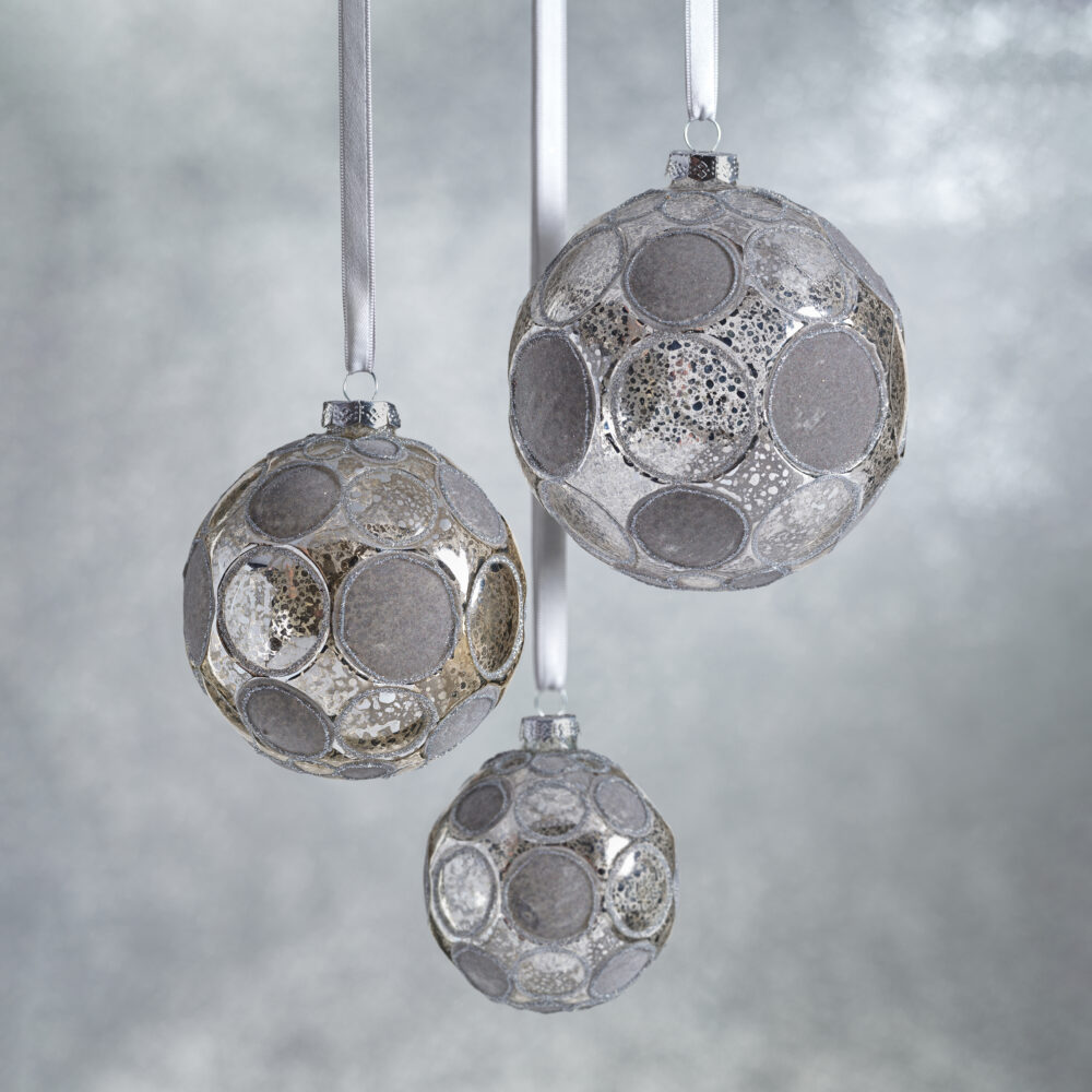 Gleaming Serenity Silver Glass Ball Ornaments with Silver Flocking- Set of 6, 3.25" by Zodax