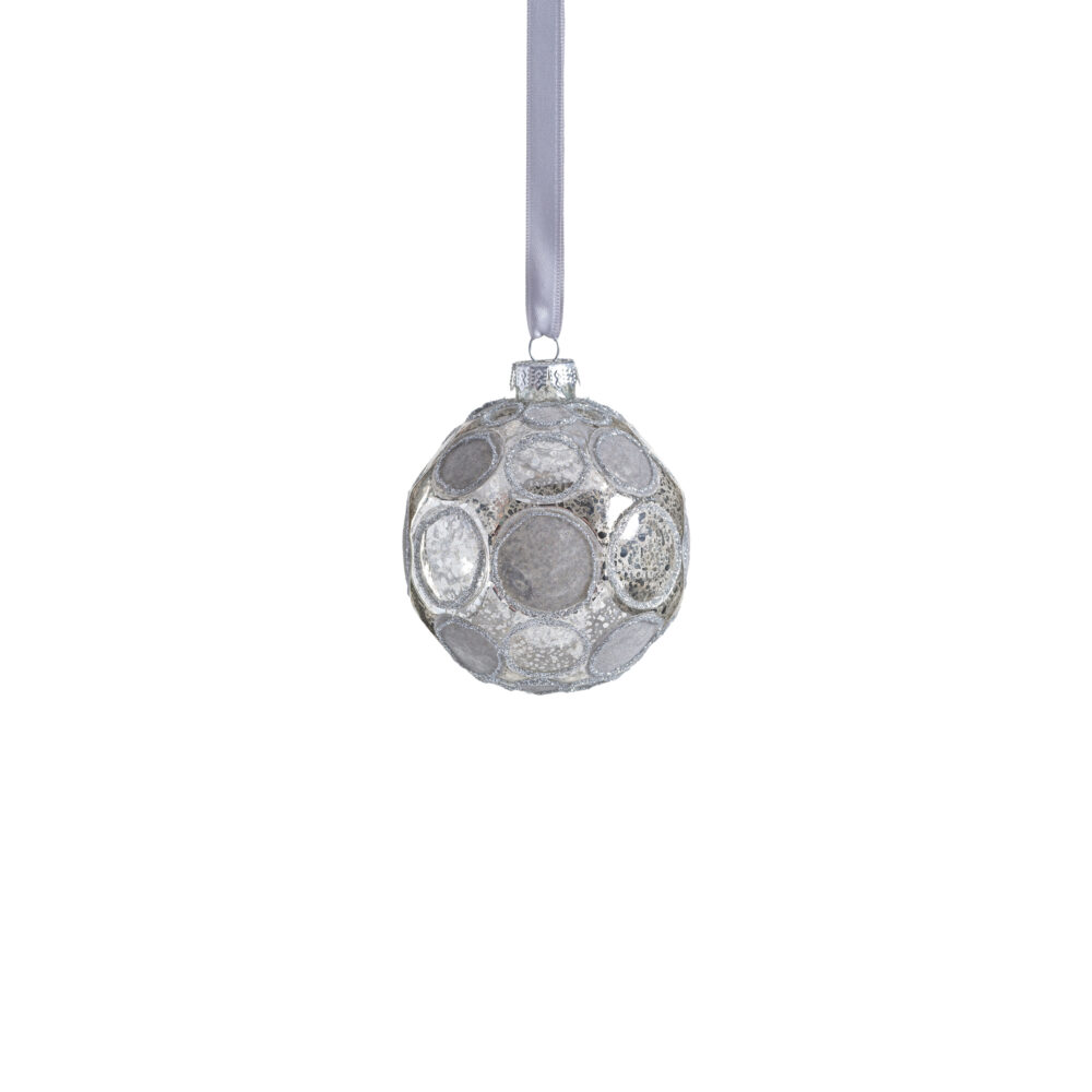 Gleaming Serenity Silver Glass Ball Ornaments with Silver Flocking- Set of 6, 3.25" by Zodax