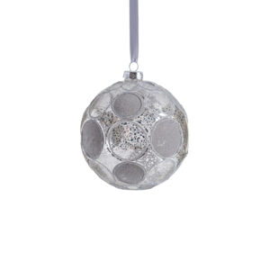 Gleaming Serenity 4.75" Glass Ball Ornaments- Set of 4, Silver w/ Silver Flocking by Zodax