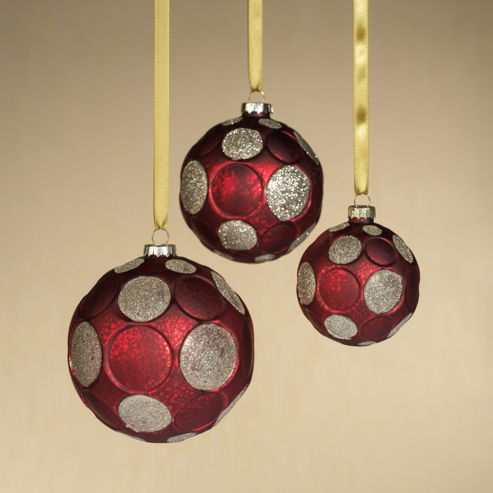 Red Matte Frosted Serenity Glass Ball Ornaments with Gold Glitter-Set of 6, 4" by Zodax