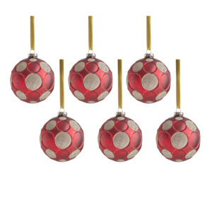 Red Matte Frosted Serenity Glass Ball Ornaments with Gold Glitter-Set of 6, 4" by Zodax